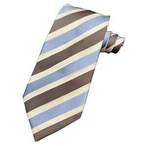 Donald Trump Tie 100% Silk White Blue Brown Strips Signature Collection Luxury